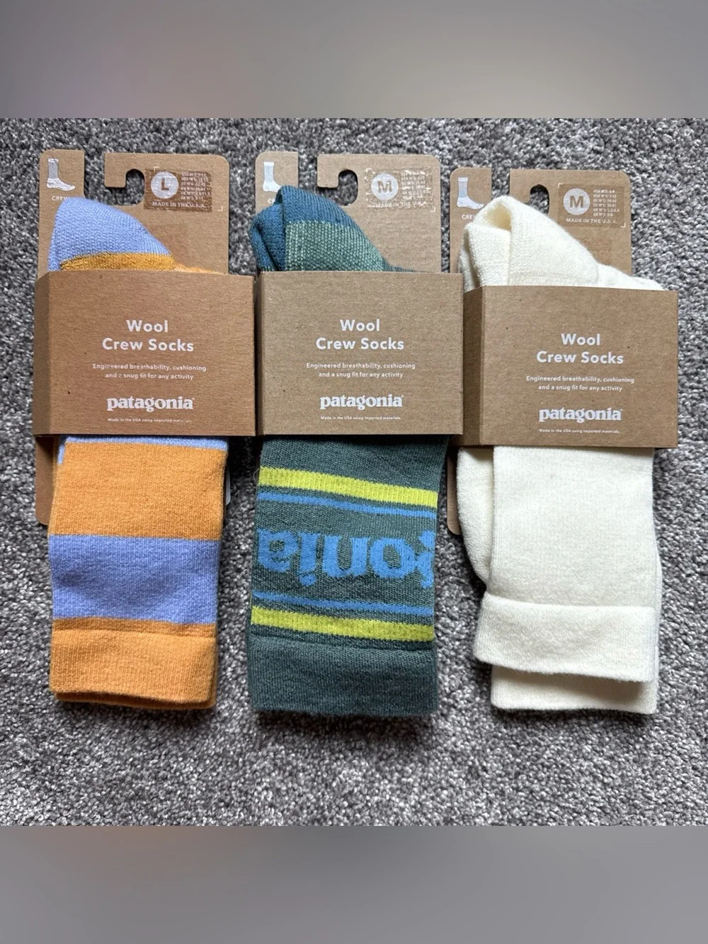 Patagonia Men's Wool Crew Socks - Blue, Orange, Green, Cream